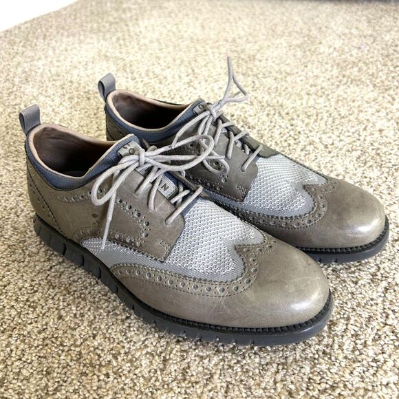 Cole Haan Zerogrand Wingtip Oxford Dress Shoes Ivory Barley Mens‎ Size 9 - Picture 1 of 11